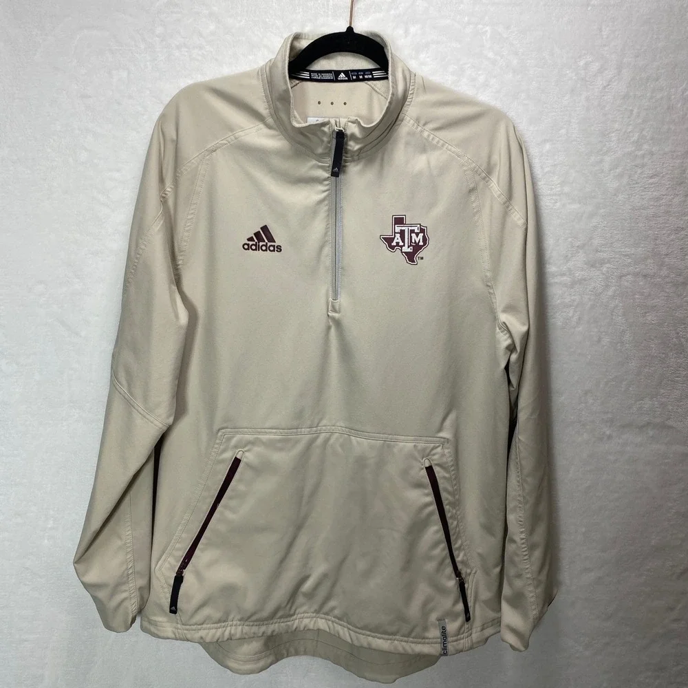 Aggies‎ Adidas Golf Jacket Light Beige Lightweight 1/4 Zip Mens Large